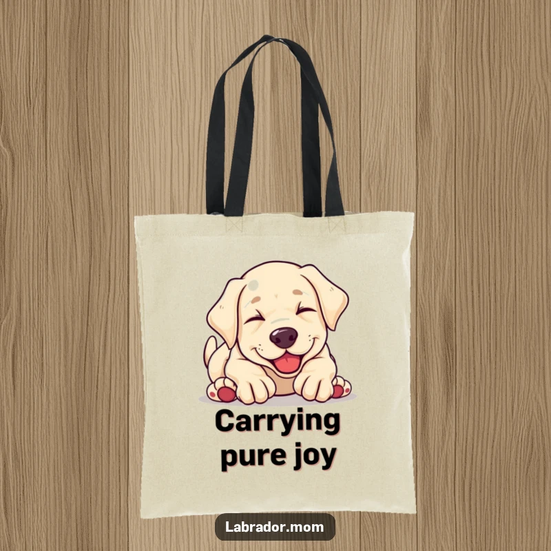 Funny kawaii Labrador puppy tumbling head over paws in absolute glee, a durable and stylish tote bag for carrying essentials with a smile.