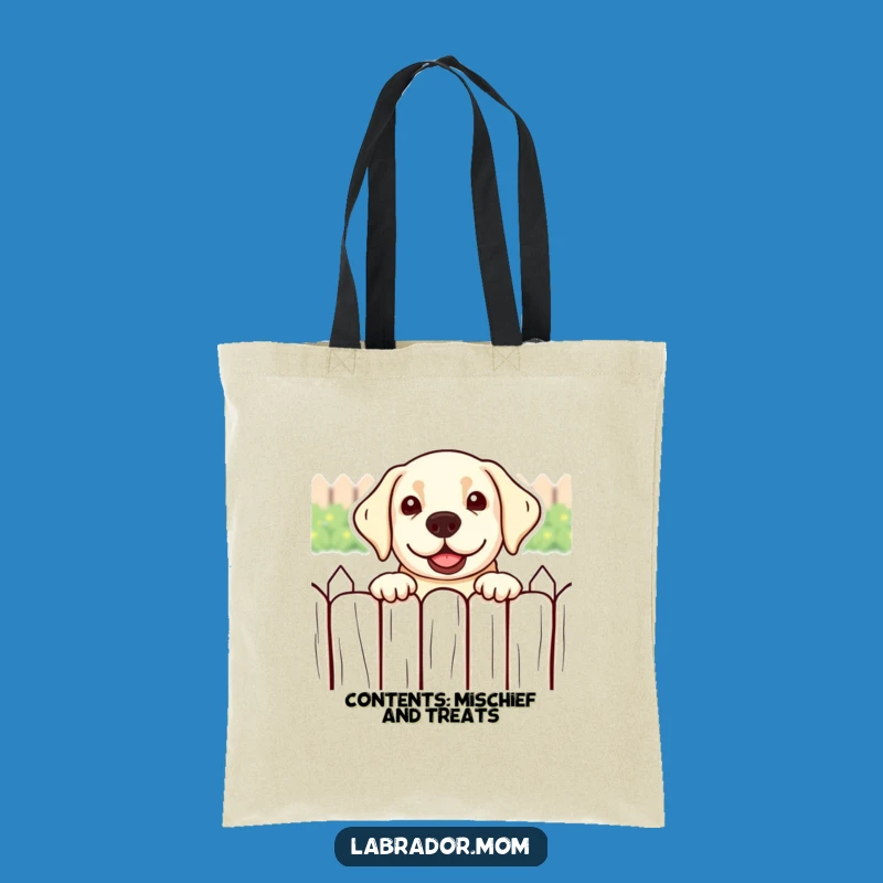 Funny Kawaii Labrador Tote Bag: Peeking Over Fence, Cute Accessory Gift