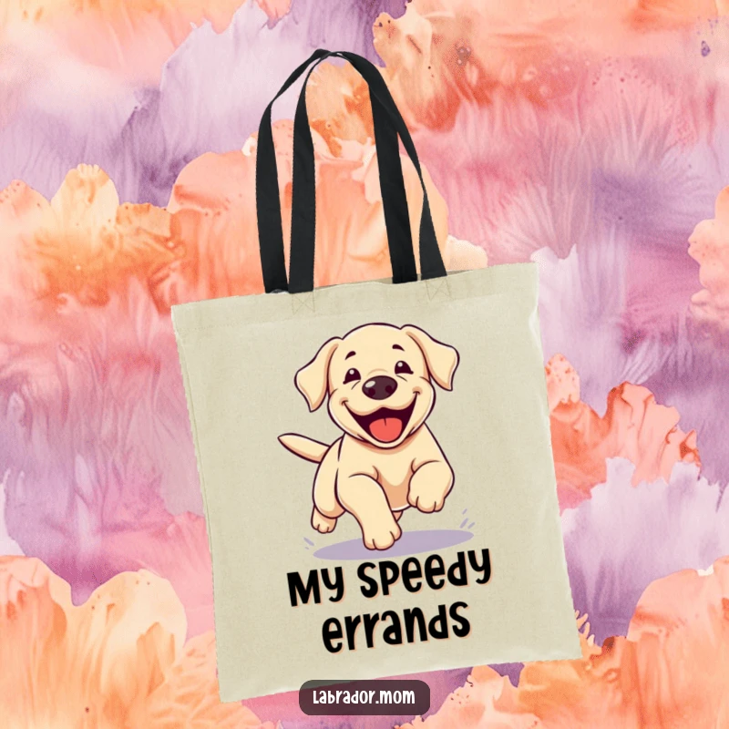 Funny Kawaii Labrador Tote Bag, a happy lab's zoomie is captured in a blur of speed, showcasing playful energy and canine delight