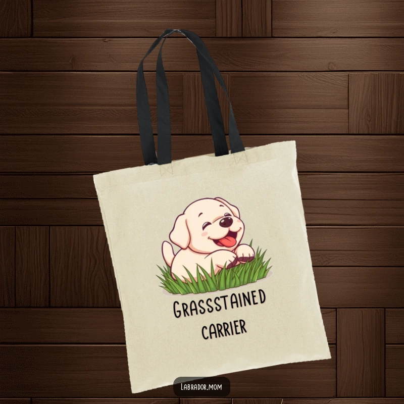 Funny Kawaii Labrador dog rolling in grass, playful, cute tote bag, dog lover accessory, funny gift.