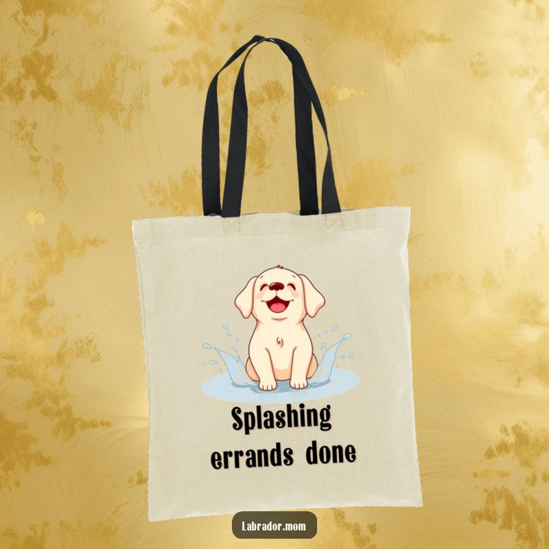 Funny Kawaii Labrador tote bag, a practical bag with a happy dog joyfully splashing in a puddle, perfect for errands.