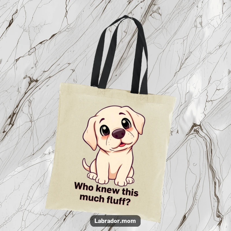 Funny Kawaii Labrador tote bag with a surprised puppy peeking out, ready for stylish and humorous errands.